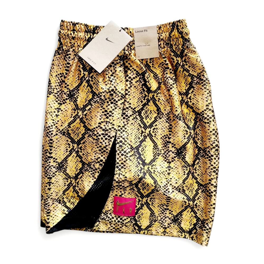 NWT NIKE Rebel Fly Snake Print Women's Basketball Shorts Gold Black Size L